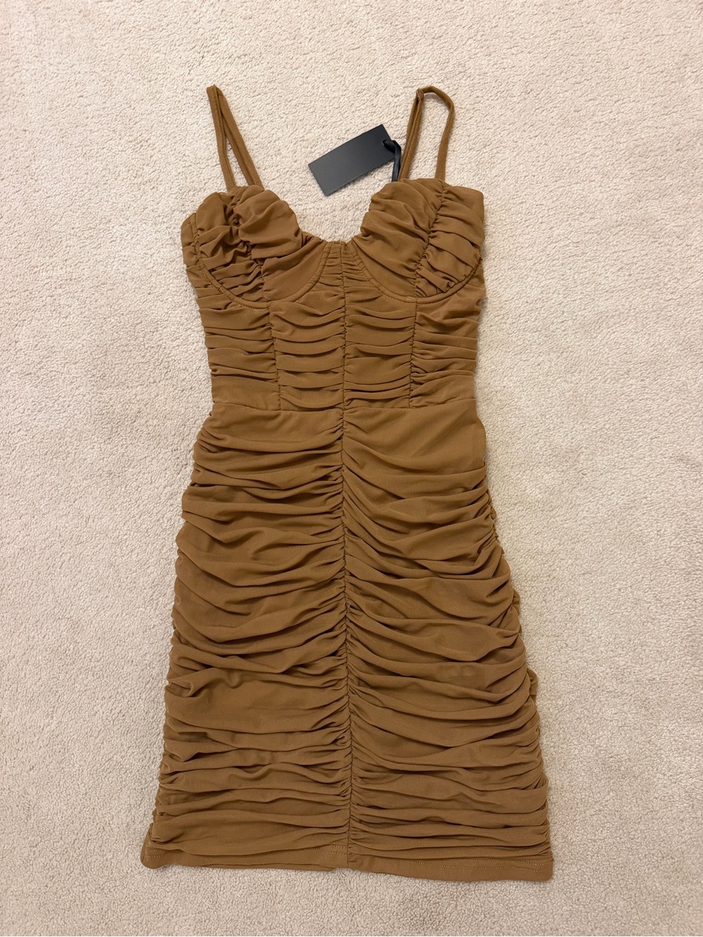 h:ours light Brown Ruched Bodycon Mini Dress